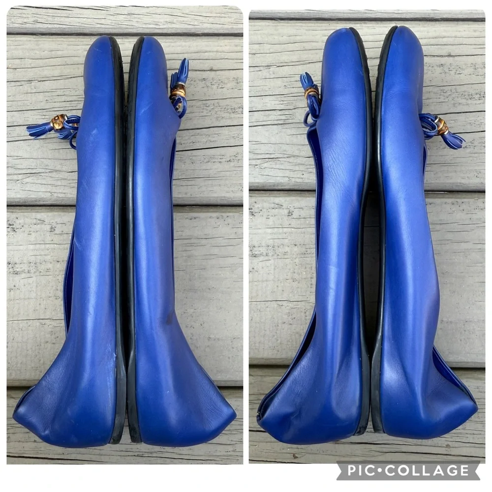Gucci Blue Leather Bamboo Bow Ballet Flats Size 40 - Picture 13 of 16